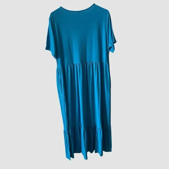 Anrabess Blue Short Sleeve Maxi T-Shirt Dress Size XL Pockets Tiered NWT - Picture 6 of 7